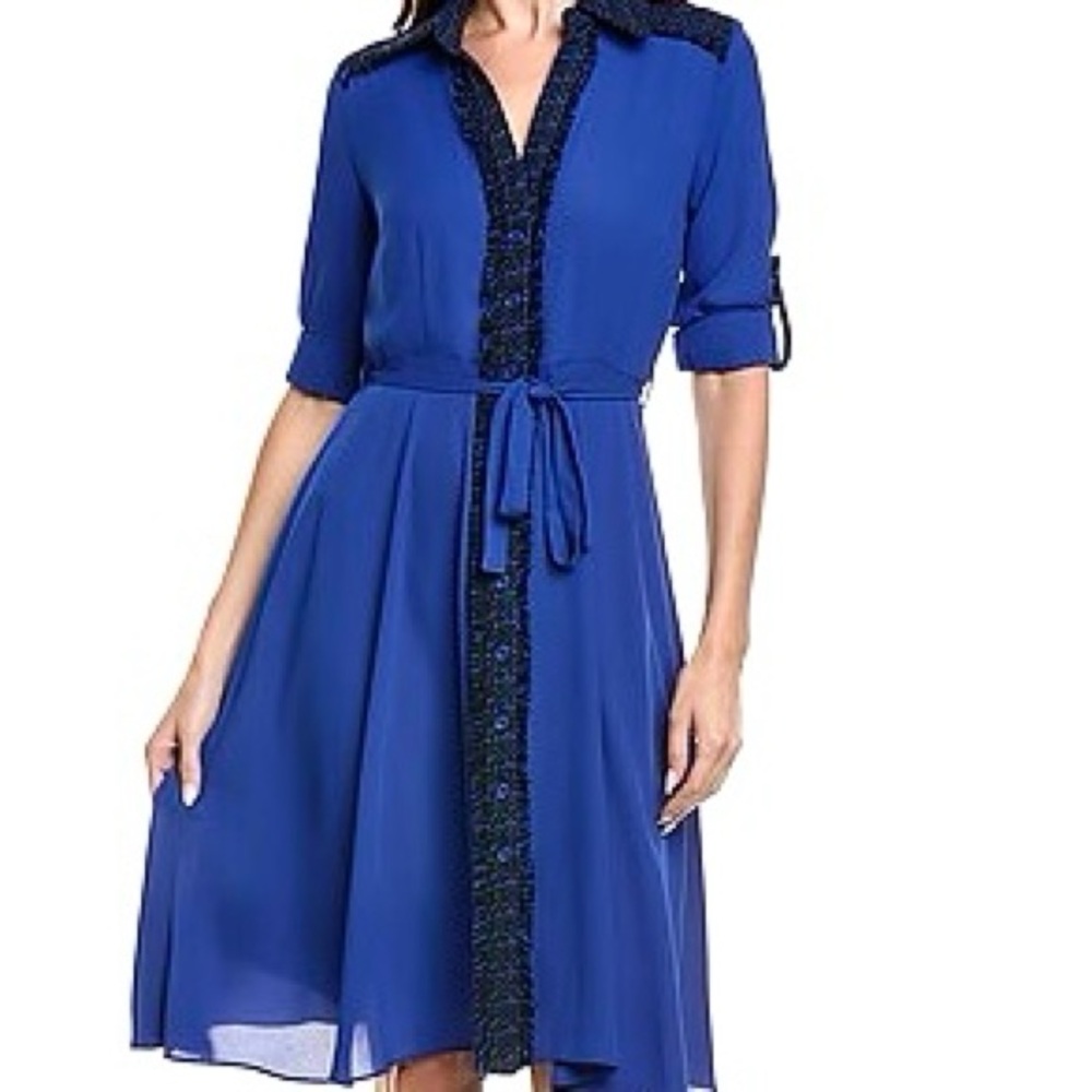 NEW Nanette Nanette Lepore Tweed Trim Shirtdress